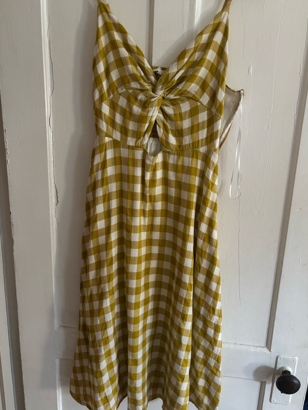 Gilli Yellow and White Gingham Knot-Front Sundress